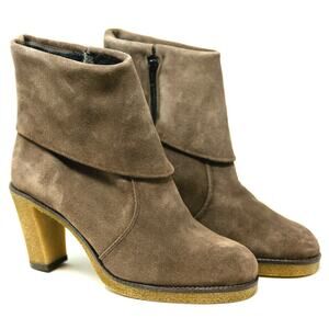 PW Paul Brodie Leather Boots Heels Women 10 Canada Chunky Heel Suede Side Zip